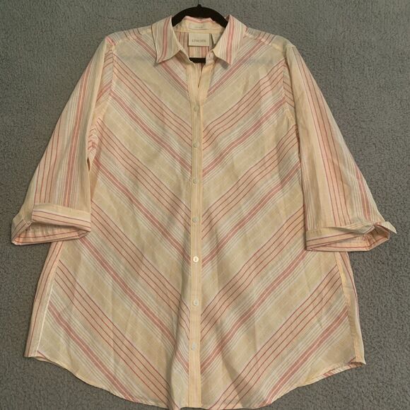 Chicos Womens 2 Large Blouse 100% Linen Button Up Tunic Blouse No Iron 3/4 NWT - Picture 1 of 6